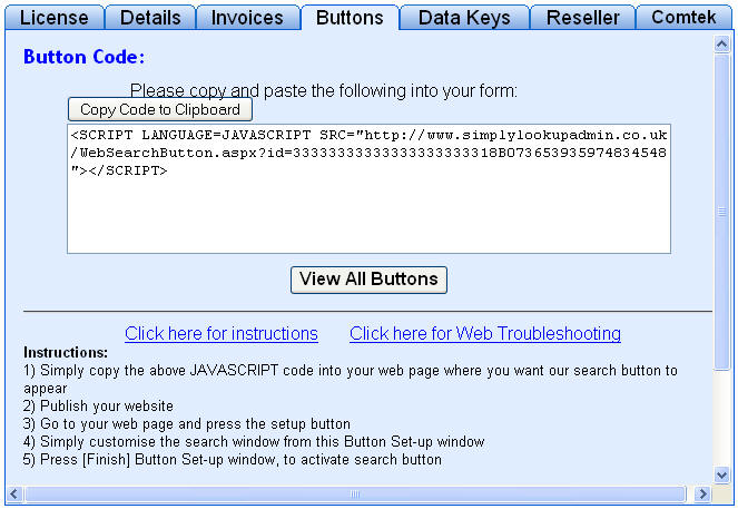 Postcode Finder Button HTML code