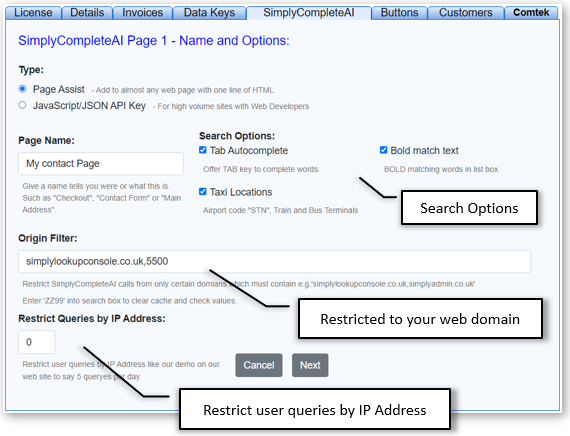 Set Address Finder Search Options