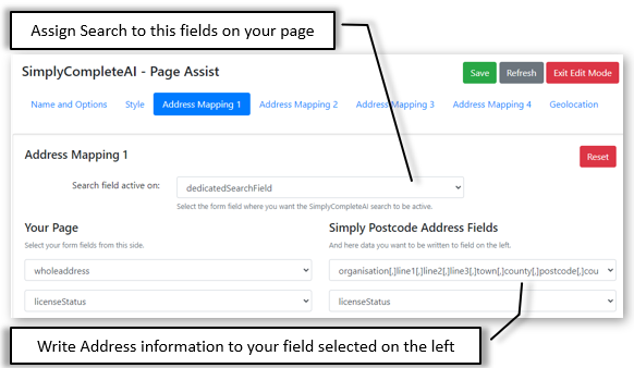 Mapping Example 1 to web fields