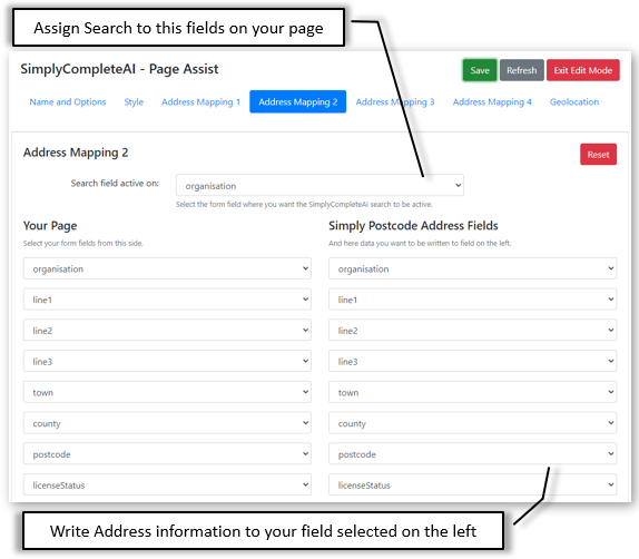 Mapping Example 2 to web fields